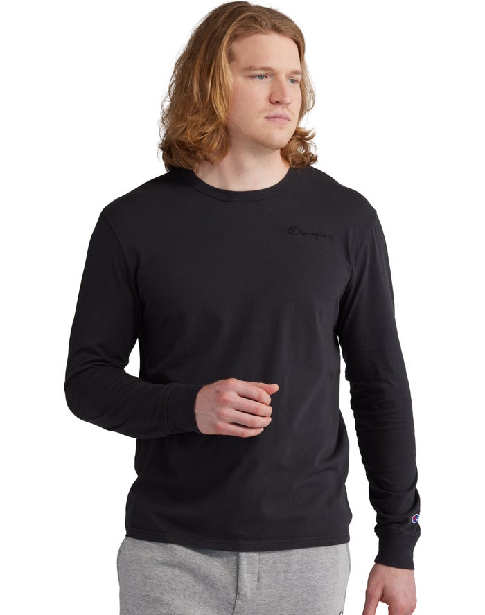 Champion Lightweight Long-Sleeve Embroidered Logo - Miesten Mustat T-Paita - Suomi 9071268-CD